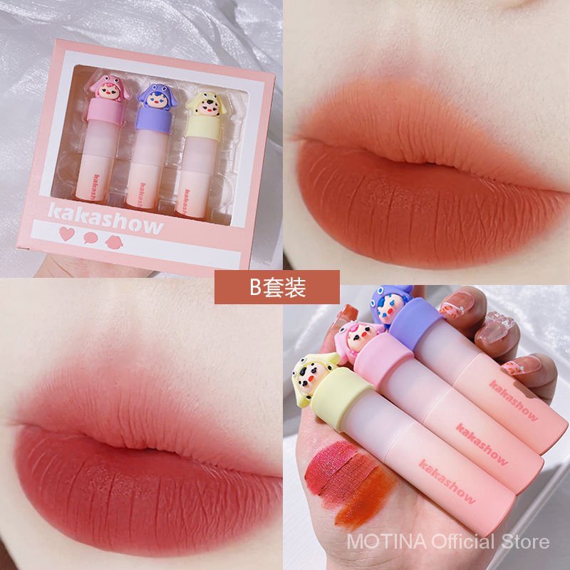 Set 3 son kem lì mịn mượt như nhung không phai màu và không bết dính hoạt hình