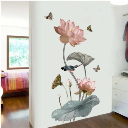 Decal giấy dán tường mẫu Hoa Sen màu cổ điển tao nhã phong cách