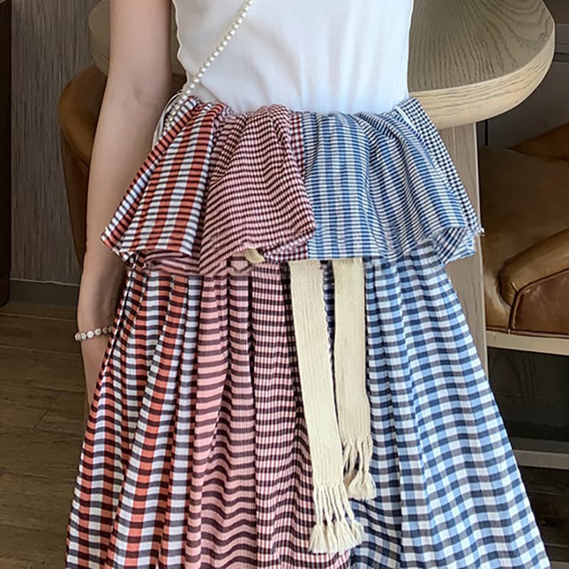 MUSHOOM LEE - Đầm váy maxi caro 2 trong 1