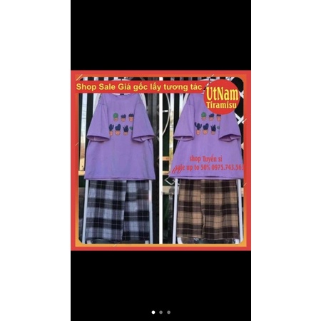 Sét áo phông chậu cây xương rồng+ quần kẻ | BigBuy360 - bigbuy360.vn