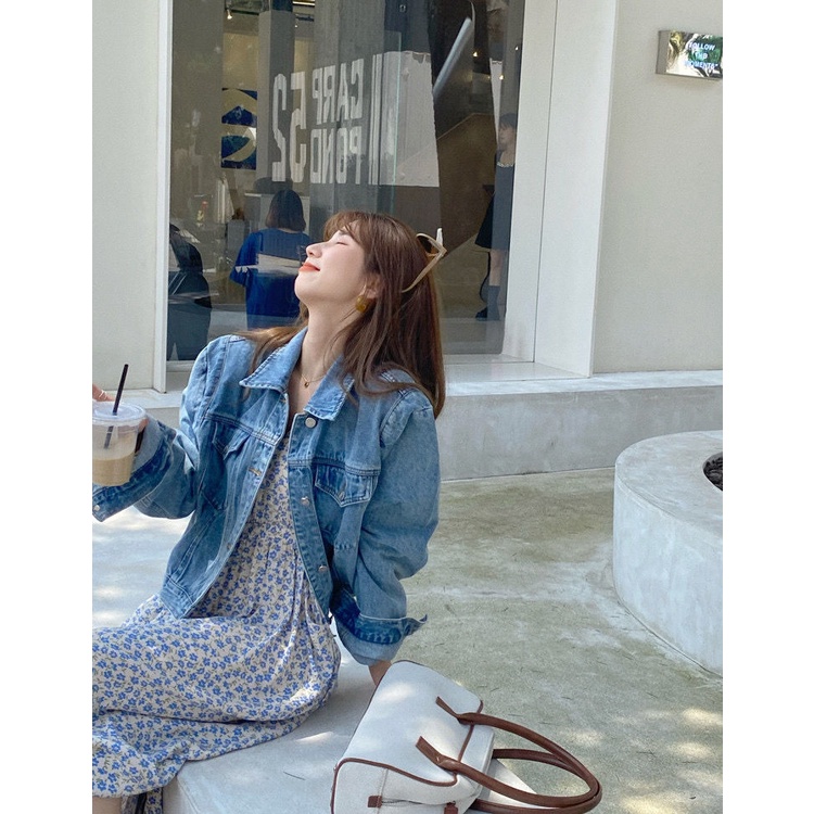 Áo Khoác denim Tay Dài Dáng Rộng Phong Cách Thời Trang Harajuku Hàn Quốc 2022