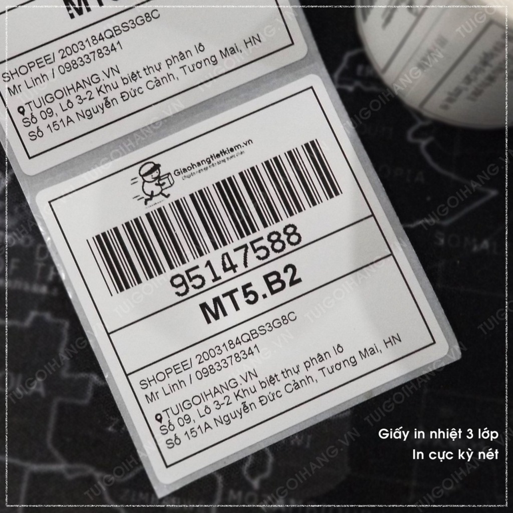 Combo 10 cuộn Giấy in tem nhiệt dán nhãn, mã vạch 50x50 mm  -