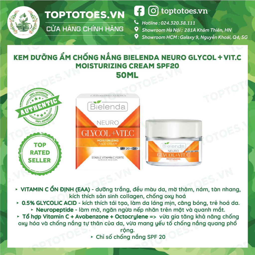 Kem dưỡng ẩm Bielenda Neuro Glycol + Vit.C Moisturizing Day Cream SPF20 50ml dưỡng ẩm và làm sáng da