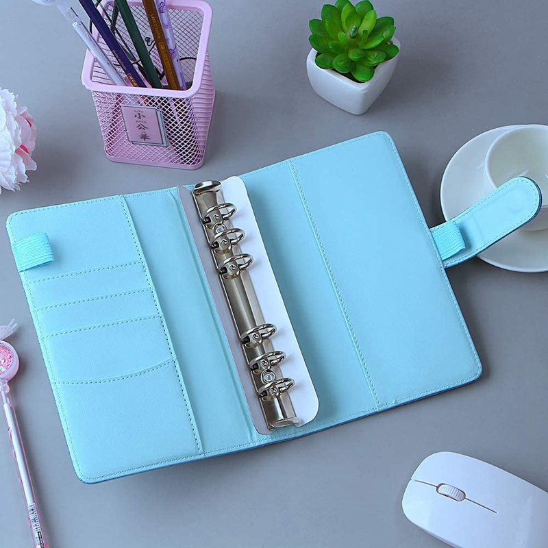 Vỏ Bọc Sổ Tay A6 Bằng Da Pu Kèm 6 Vòng Khóa Tiện Lợi