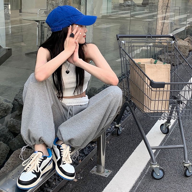 Quần dài SUXI lưng cao ống rộng có dây rút thời trang mùa thu mới dành cho nữ