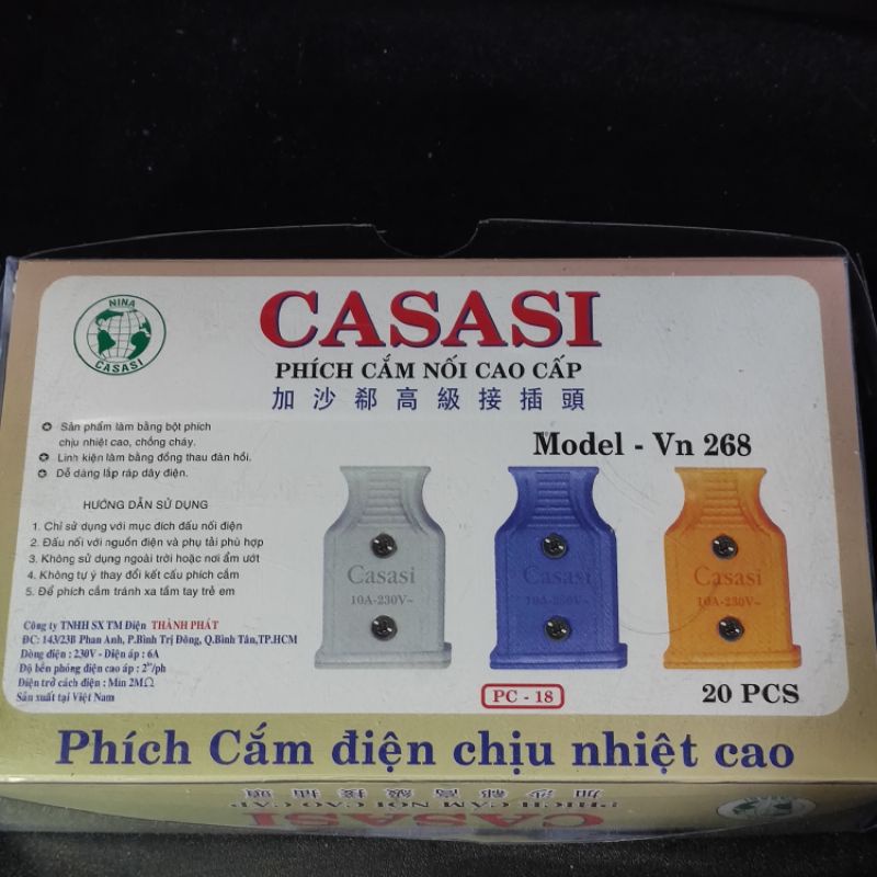 Phích cắm nối âm, phích cái CASASI nhựa PC chống cháy