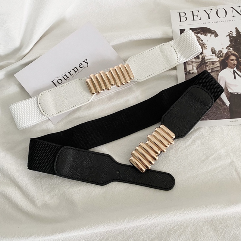 Dây thắt lưng nylon co giãn phối khóa kim loại màu trắng/ đen thời trang dành cho nữ