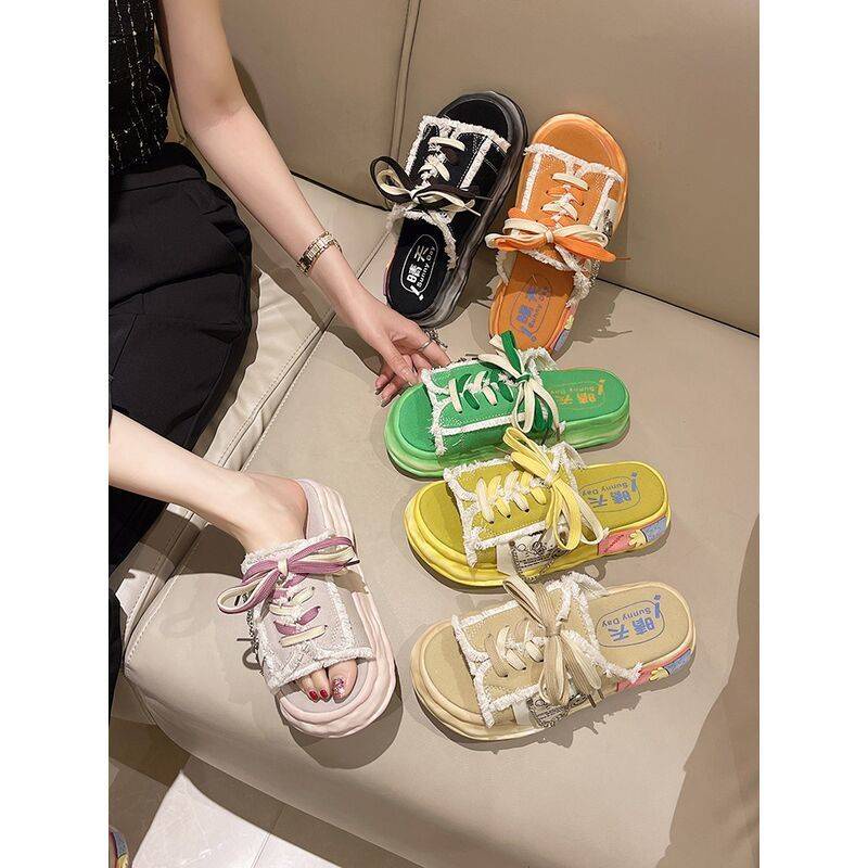 Giày Sandal Canvas Đế Dày Tăng Chiều Cao Phong Cách Mới Hợp Thời Trang