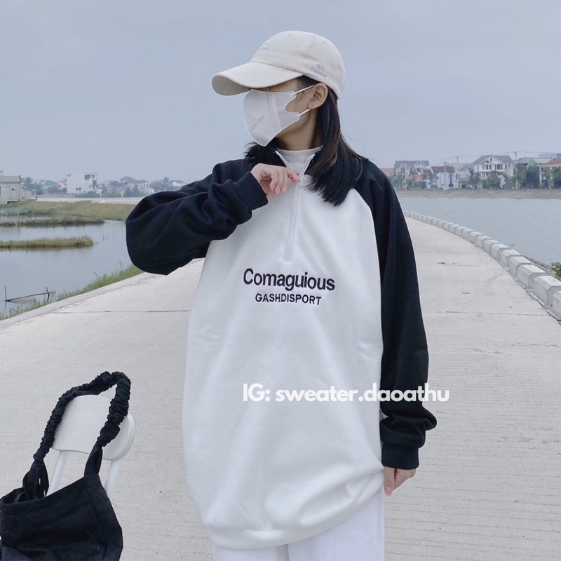 [ ẢNH THẬT ] ÁO SWEATER PHỐI MÀU COMPANIONS FORM RỘNG TAY BỒNG | BigBuy360 - bigbuy360.vn