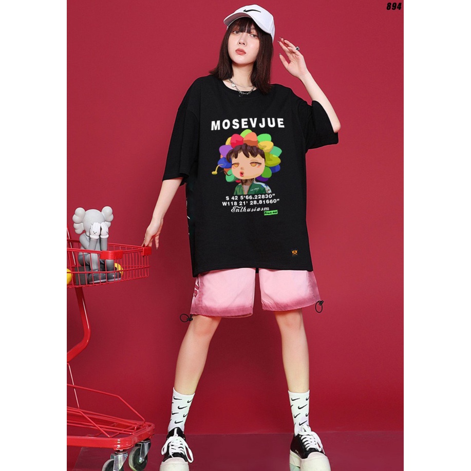 Áo phông tay lỡ nam nữ form rộng Cậu bé nón hoa 894 HY KOREA unisex