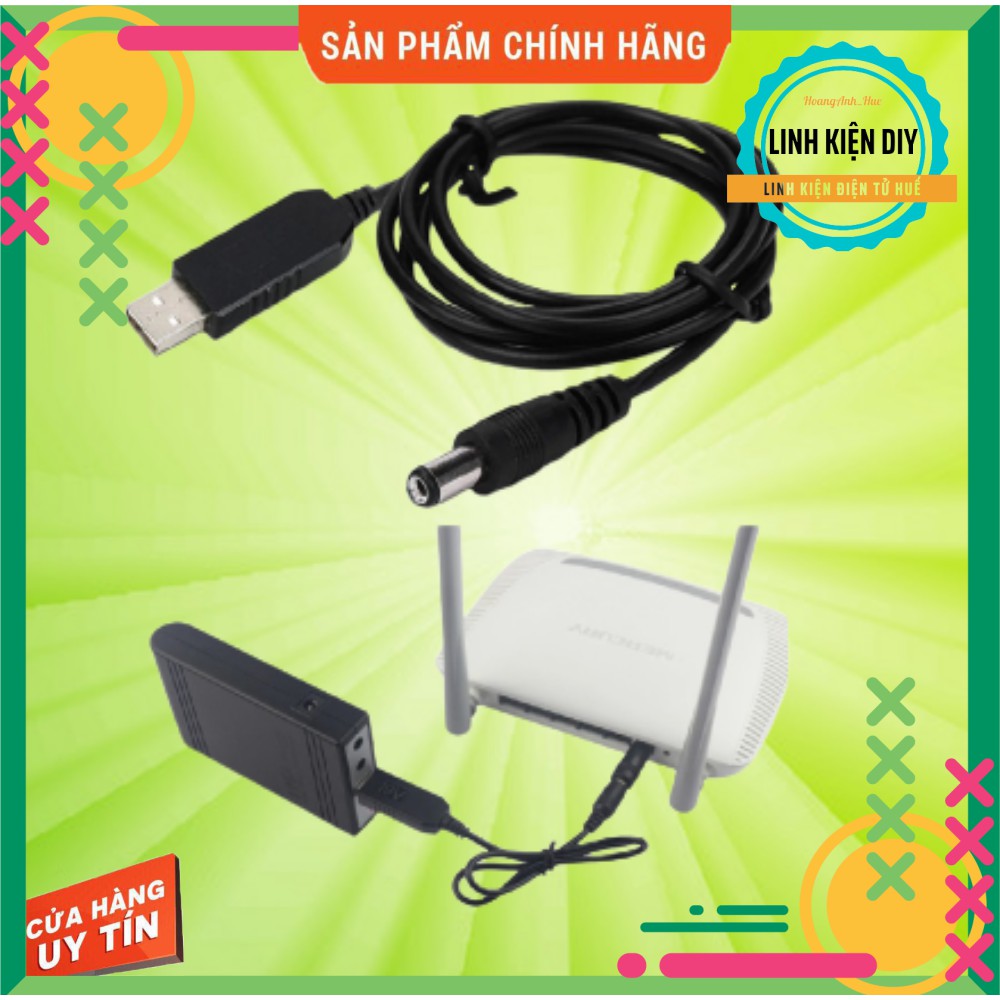 Dây Cáp Nguồn Usb 5v Sang 9v 12v chân 5,5mm 2.1mm dùng Wifi khi mất điện