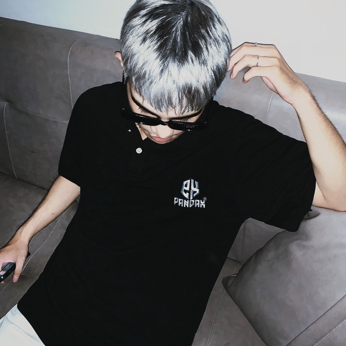 Áo polo nam nữ oversize PANDAX đen trắng, tee có cổ unisex cộc tay