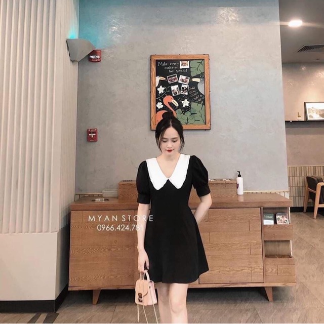 Váy đen cổ sen trắng