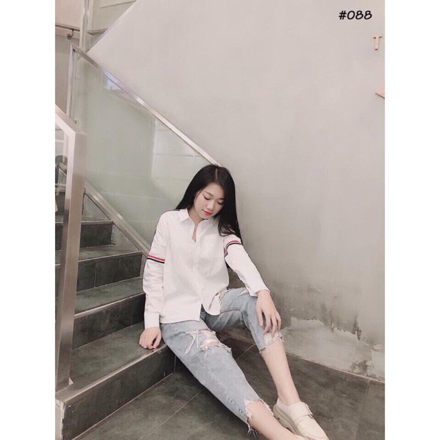 Sơmi kate lụa Hàn quốc tay chạy sọc