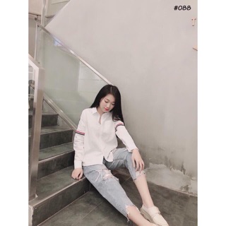Sơmi kate lụa Hàn quốc tay chạy sọc