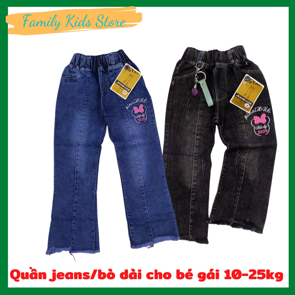 Quần jeans dài ống loe cho bé gái 12-30kg -chất dày dặn, co giãn, mịn đẹp