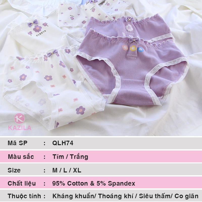 [Mã 12FASHIONSALE1 giảm 10K đơn 50K] Quần lót nữ hoa trắng tím dễ thương, quần lót cotton xuất Nhật Kazila QLH74 | BigBuy360 - bigbuy360.vn
