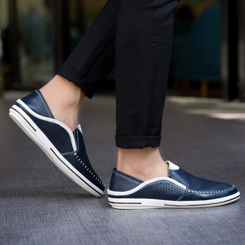 Giày lười bằng da thiết kế dạng lưới thời trang cho nam