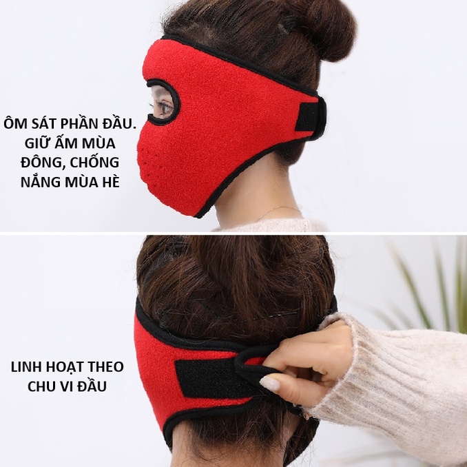 Khẩu trang ninja trùm kín mặt che tai chống nắng chống gió bụi PACELINE vải nỉ dán sau gáy thích hợp chạy xe, đạp xe