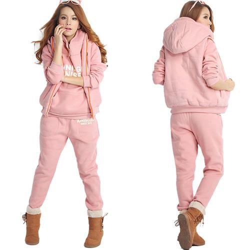 Set áo hoodies + áo ghi lê + quần dài thể thao mùa đông cho nữ