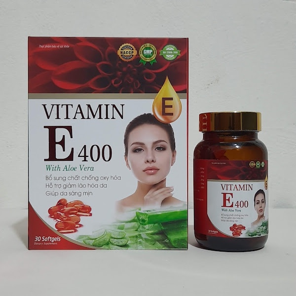 Viên uống trắng da mờ nám VITAMIN E400 Tinh dầu thông đỏ , Hoa anh thảo - Hộp 30 viên