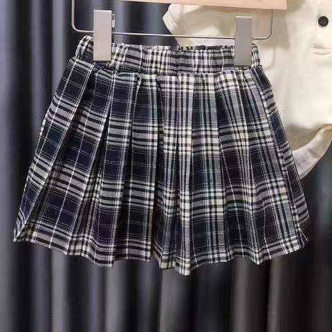 Set Áo polo Ngắn Tay Và Chân Váy Xếp Ly Sọc Ca Rô Thời Trang Mùa Hè Hàn Quốc Mới Cho Bé Gái