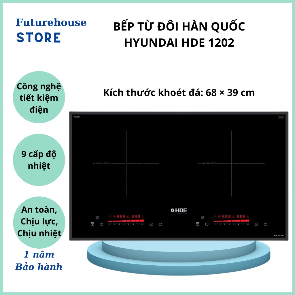 Bếp từ đôi Hyundai HDE1202 Siêu tiết kiệm điện - Tự động nhận diện vùng nấu - Bảo hành 12 tháng - 7 ngày đổi trả