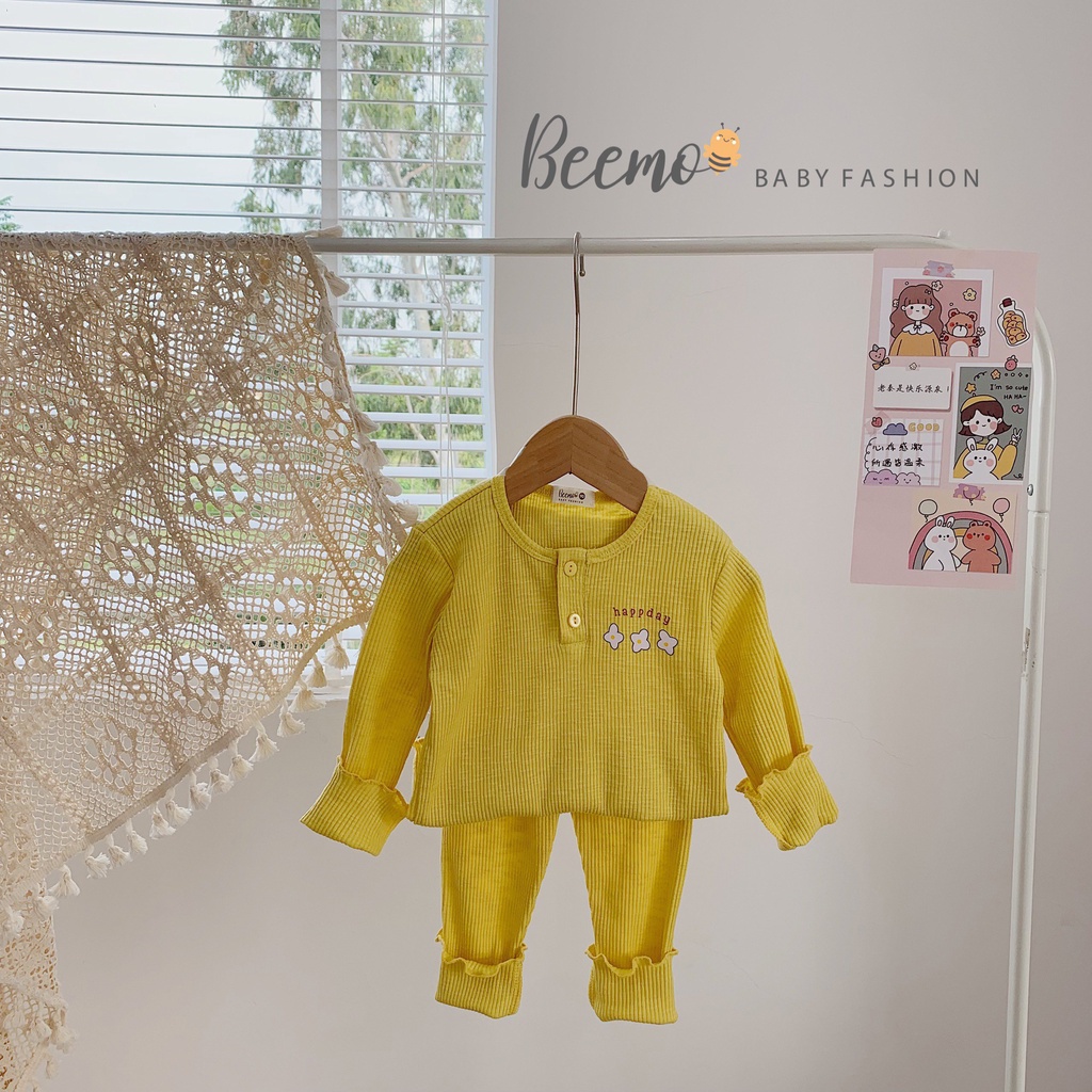 Set trang phục cotton tăm bé gái in hình hoa nhỏ Beemo 21B144