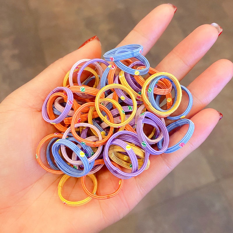 Hộp 60 Dây Buộc Tóc Cao Su Co Giãn Màu Kẹo Dễ Thương Phong Cách Hàn Quốc Dành Cho Bé Gái