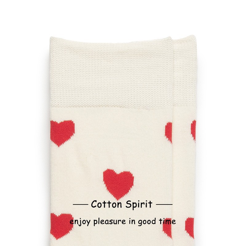 Tất Cổ cao Nam Nữ Vớ Cổ cao Nam Nữ Unisex Cotton Hàn Quốc In hình trái tim Học sinh Xuân Thu