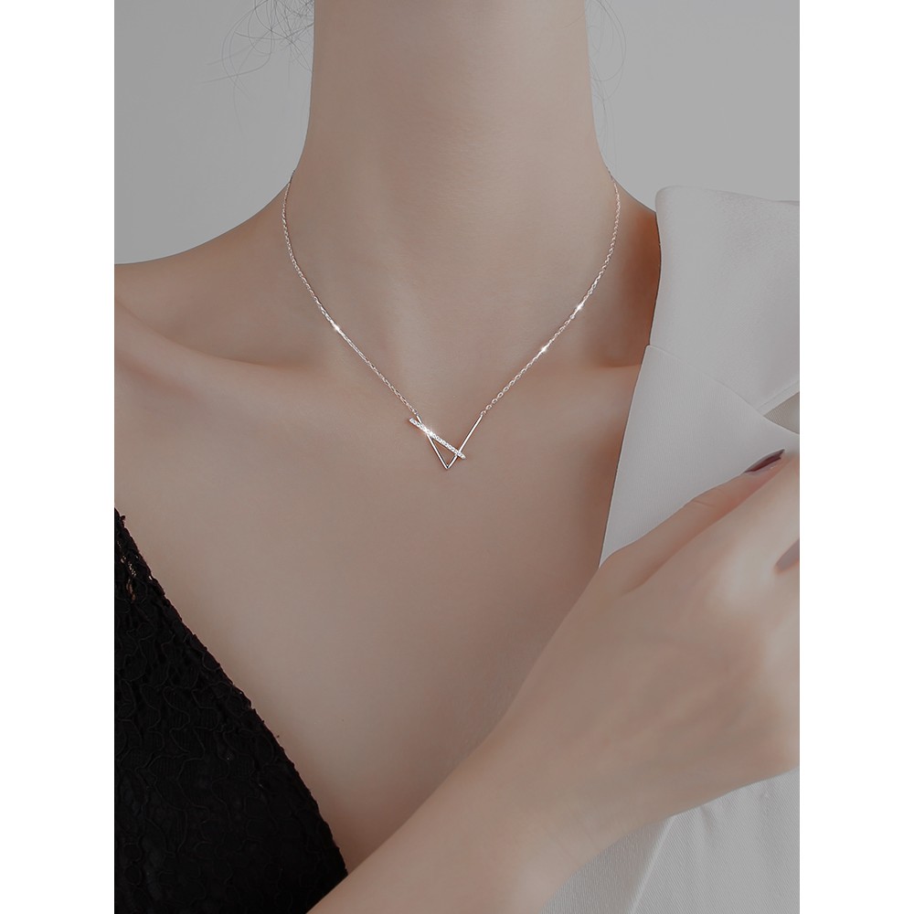 Dây chuyền bạc nữ thật DaLiA Jewelry dây chuyền mặt đá thanh xiên chạm trái tim lấp lánh vòng cổ bạc thật 925