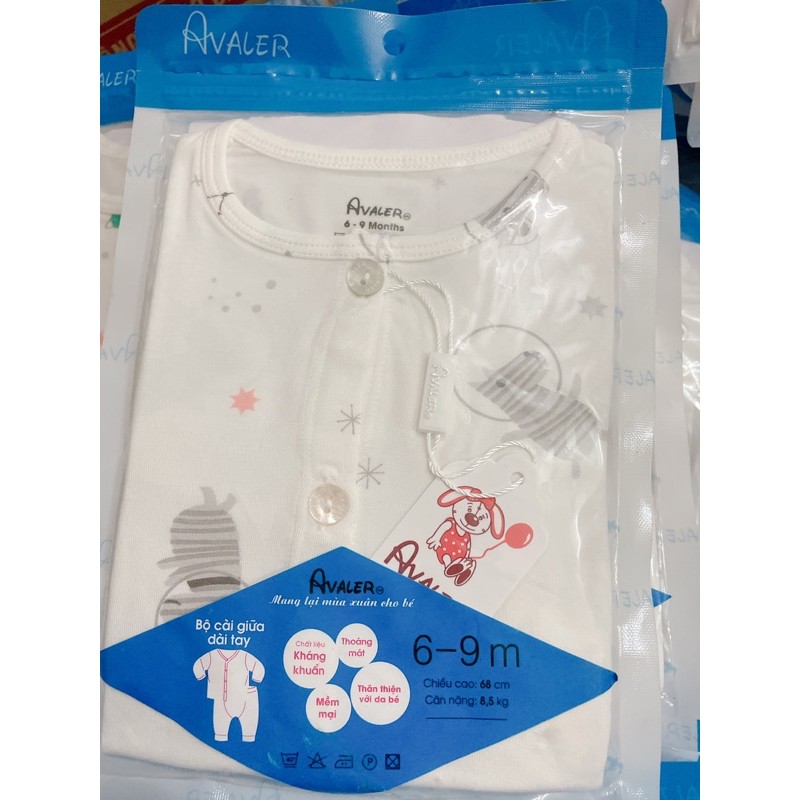 {Hà Nam/Avaler} Bộ cài thẳng dài tay hoạ tiết sợi tre Avaler size nb đến 6-9m