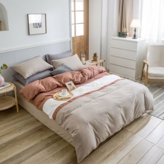 Bộ chăn ga gối cotton tici be trắng cam be
