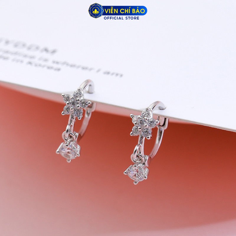 Bông tai bạc nữ hoa anh đào đính đá chất liệu bạc 925 thời trang phụ kiện trang sức Viễn Chí Bảo B400421x