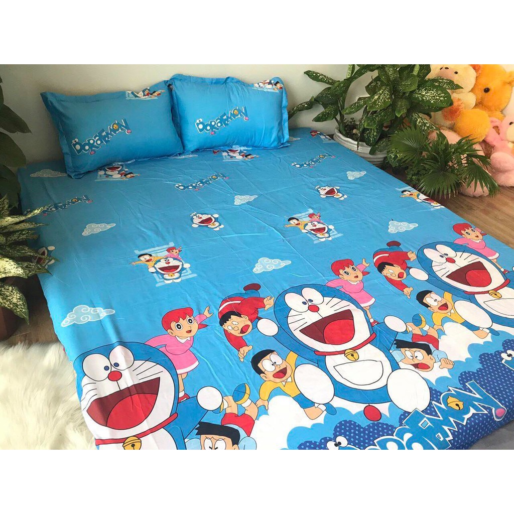 Sét Chăn Ga Gối 5 Món Cotton Poly Emmidecor Mẫu Nobita