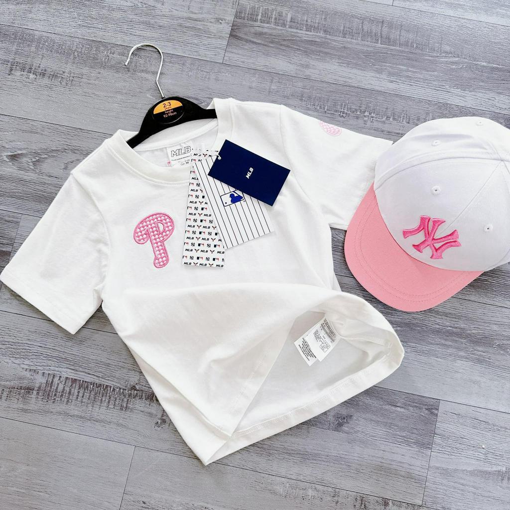 Bộ MLB thêu bé gái màu hồng có kèm nón size 12-23kg