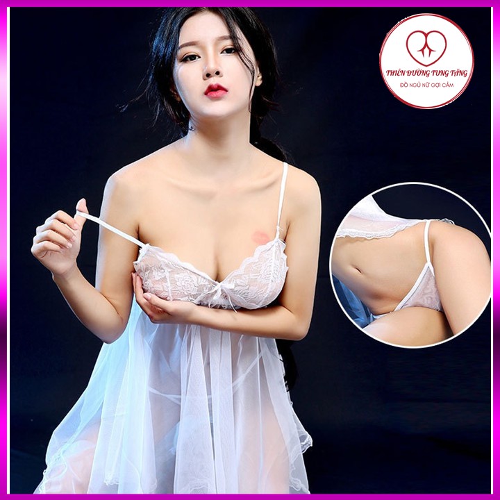 Đồ ngủ sexy Váy ngủ sexy 2 dây ren mỏng màu trắng s07 | BigBuy360 - bigbuy360.vn