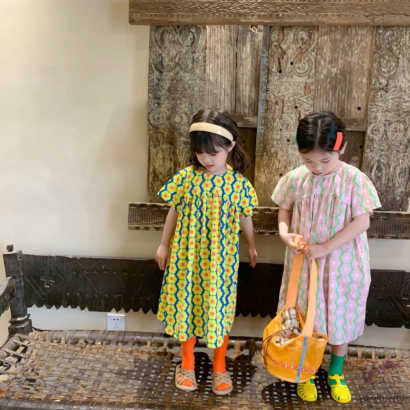 Đầm Tay Ngắn In Hoa Cho Bé Gái