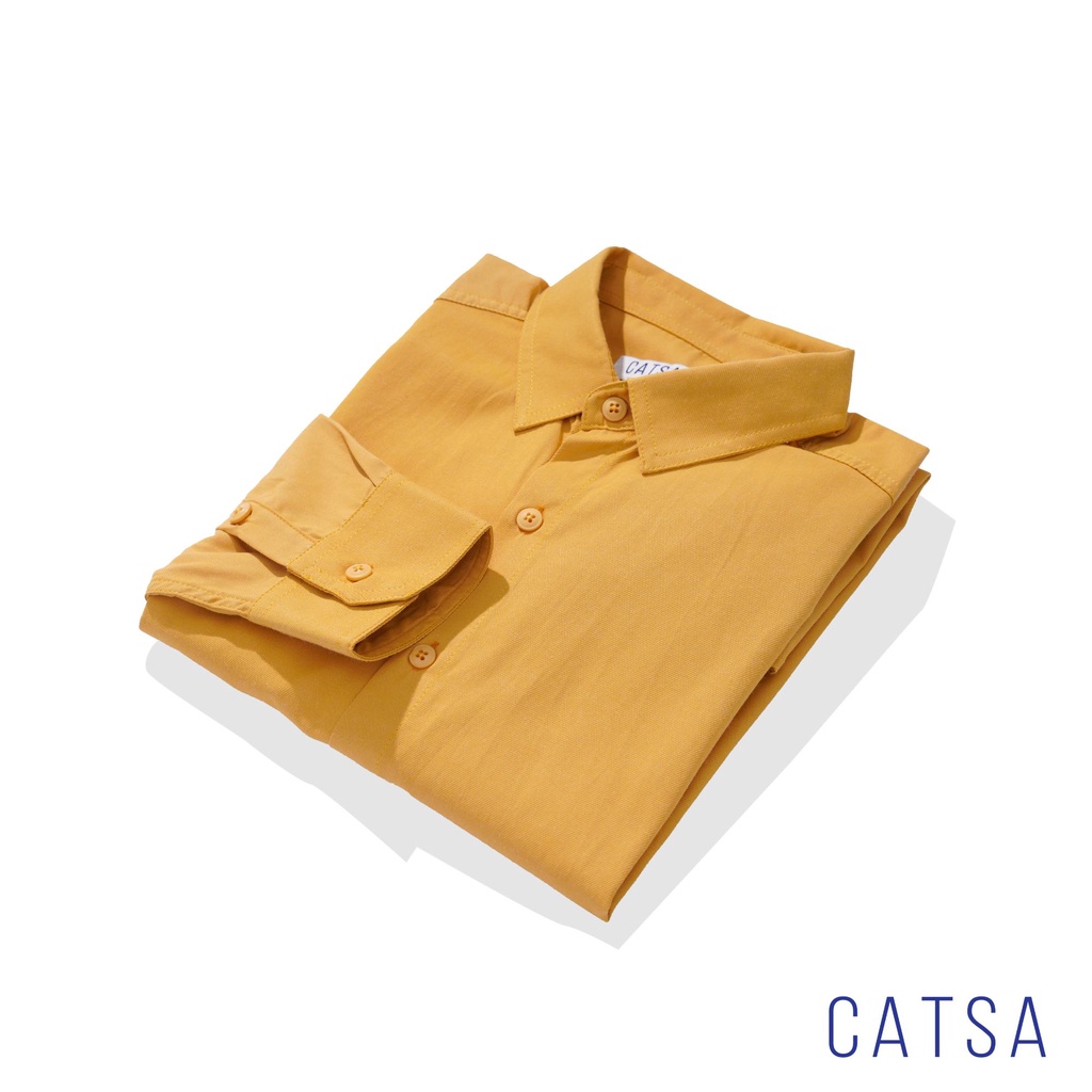 CATSA Áo sơ tay dài màu vàng chất vải cotton mềm mại, thoáng mát,thấm hút mồ hôi ASC278