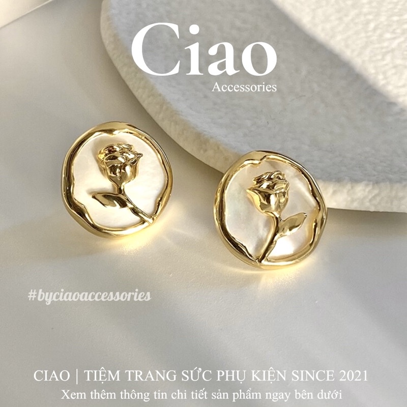 [HOẢ TỐC 1H] Khuyên tai/ Bông tai mạ bạc S925 thiết kế hoa hồng sang trọng Marriot Ciao