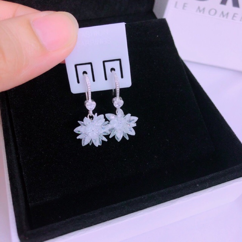 Bông tai nữ bạc ta giá rẻ mẫu hoa chùm trẻ trung lấp lánh - Kho sỉ bạc Nhất Linh