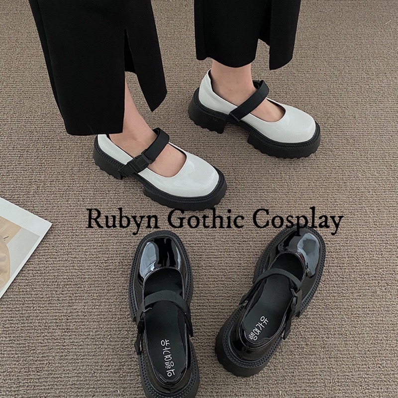 [Sẵn]  Giày Lolita Oxford Mũi Vuông quai bấm ( Trắng, đen ) size 35 - 39. A108