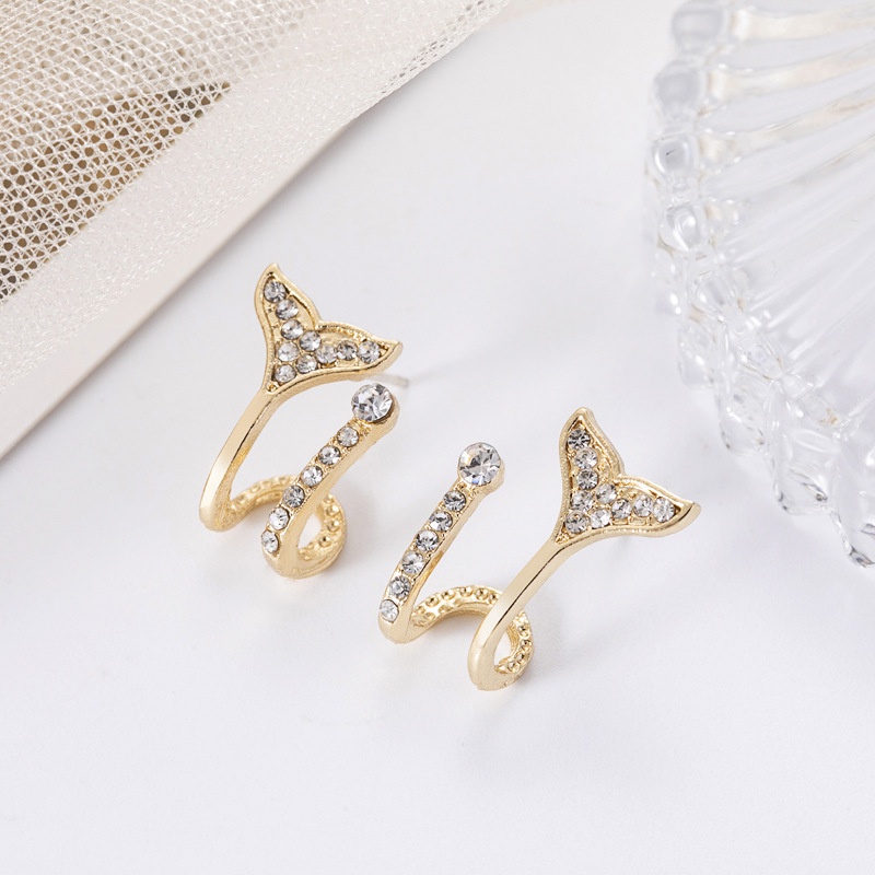 Khuyên Tai Hình Đuôi Nàng Tiên Cá Đính Đá Sang Trọng Phong Cách Hàn Quốc
