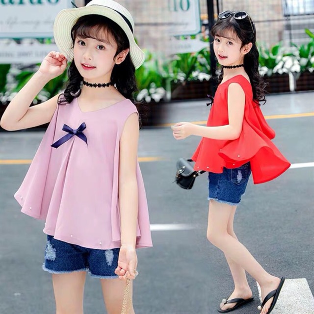 Áo xoè nơ ngực cho bé gái