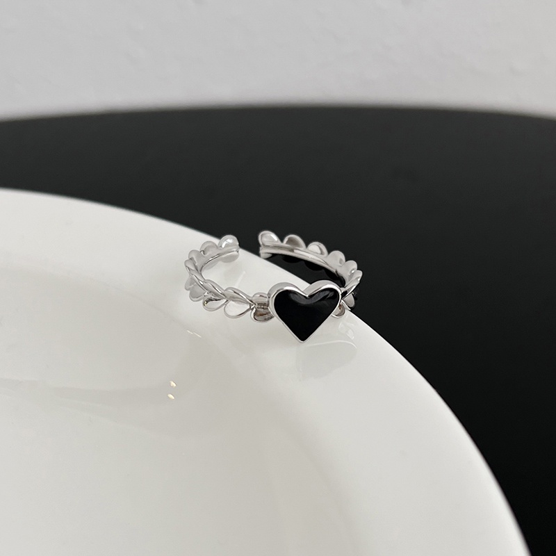 Set Nhẫn Đính Đá Pha Lê Đen Phối Tua Rua Hình Vuông/Trái Tim Thời Trang