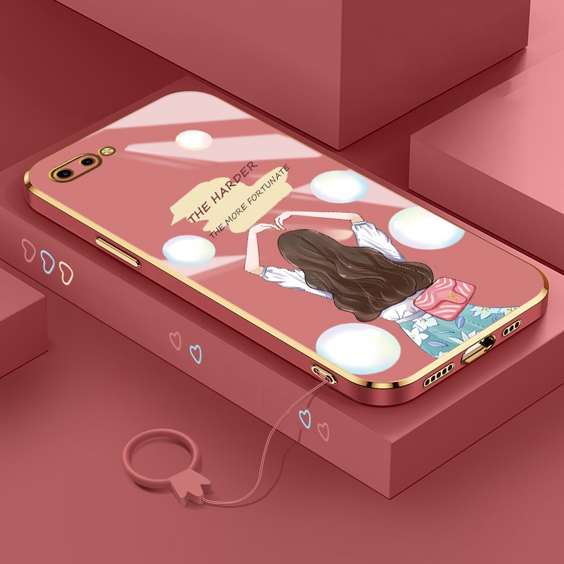 Ốp Điện Thoại Silicon Thẳng Viền Mạ Họa Tiết Hoạt Hình Có Dây Đeo Cho oppo a3s a5 a12e a83 a52 a72 a53