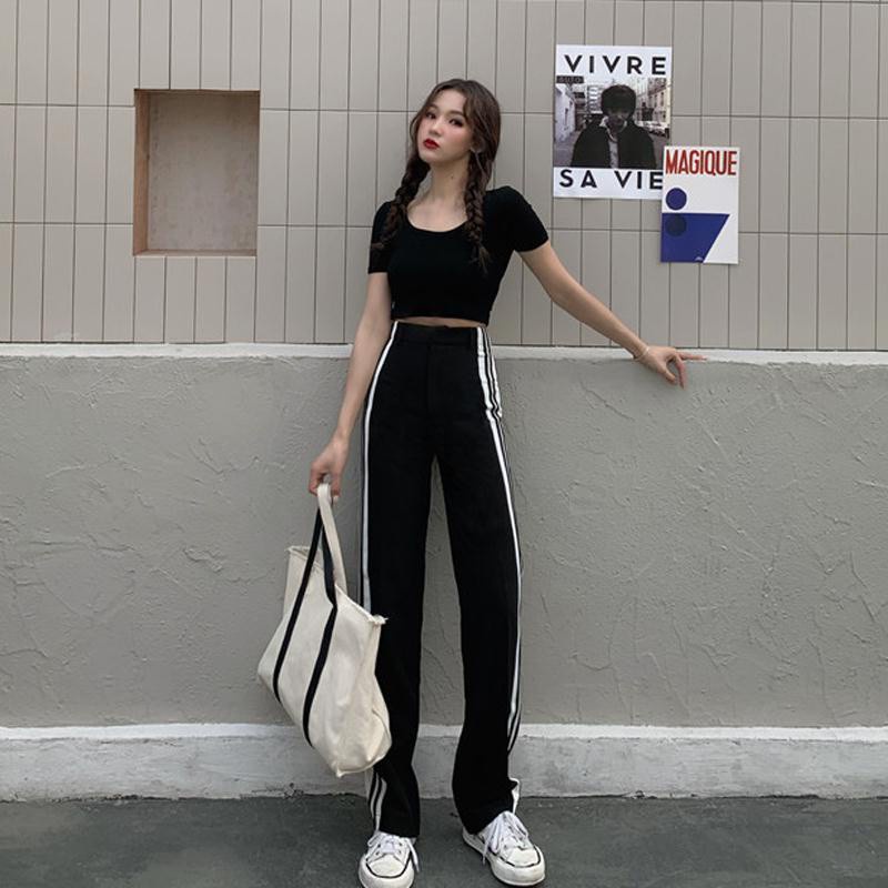 Quần thể thao COZOK ống rộng lưng cao phối sọc dễ phối đồ