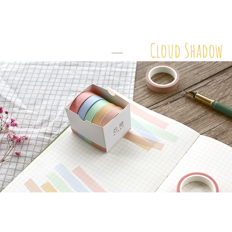 Set 5 cuộn Washi Tape 10mm x 5m màu Pastel