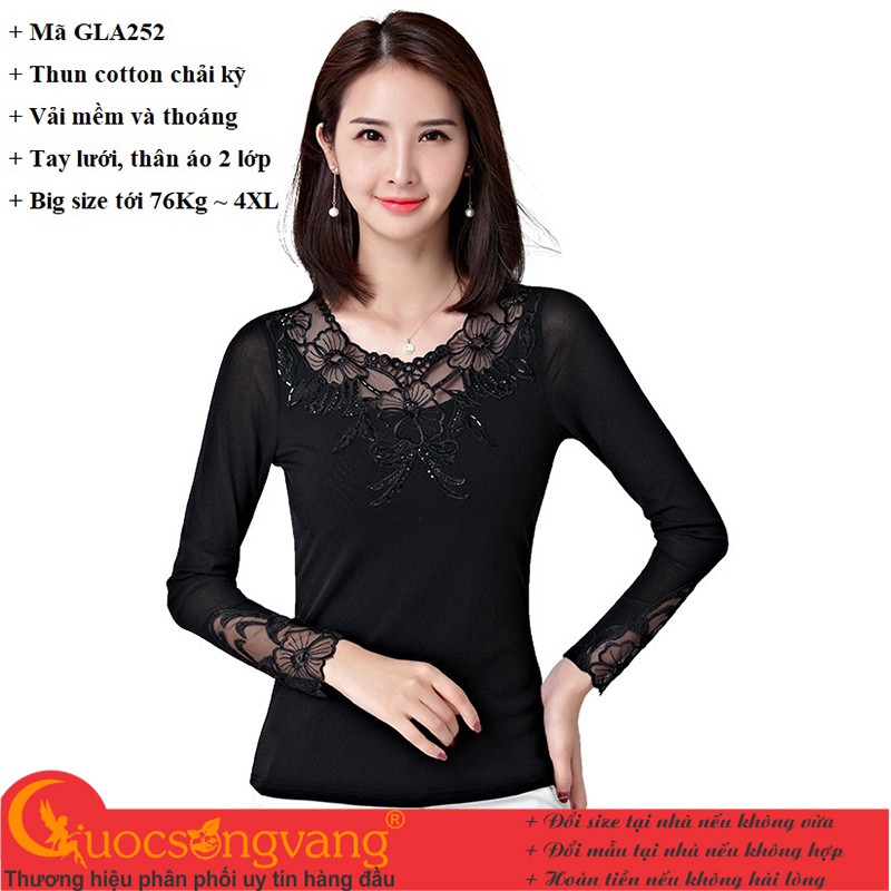 Áo kiểu phối ren áo thun nữ lưới dài tay GLA252 Cuocsongvang