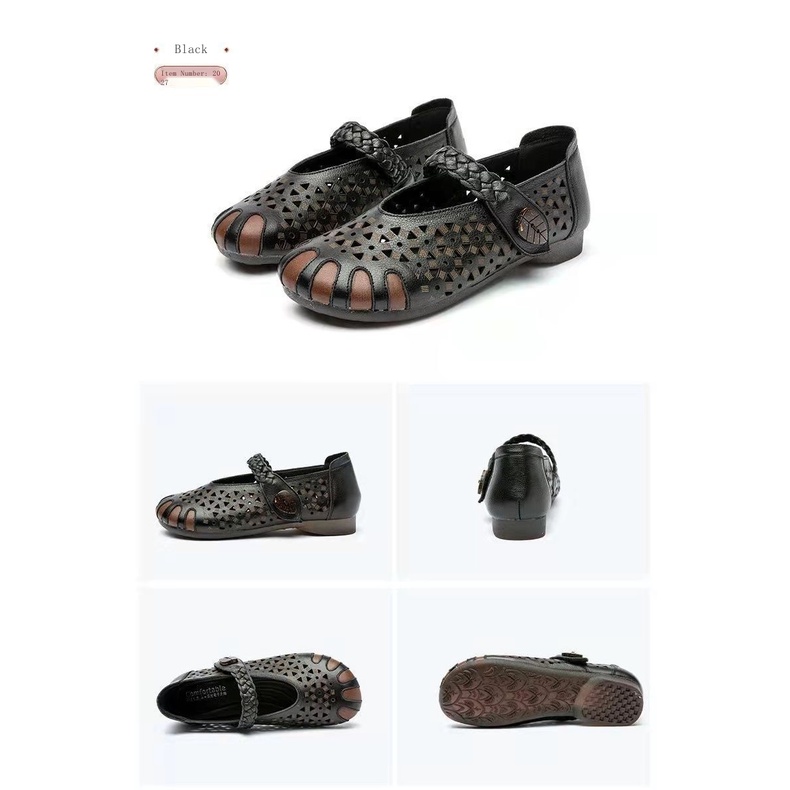 Xăng đan Da Thật Đục Lỗ Thoải Mái Phong Cách Dân Tộc retro Mùa Hè 2022 Cho Nữ